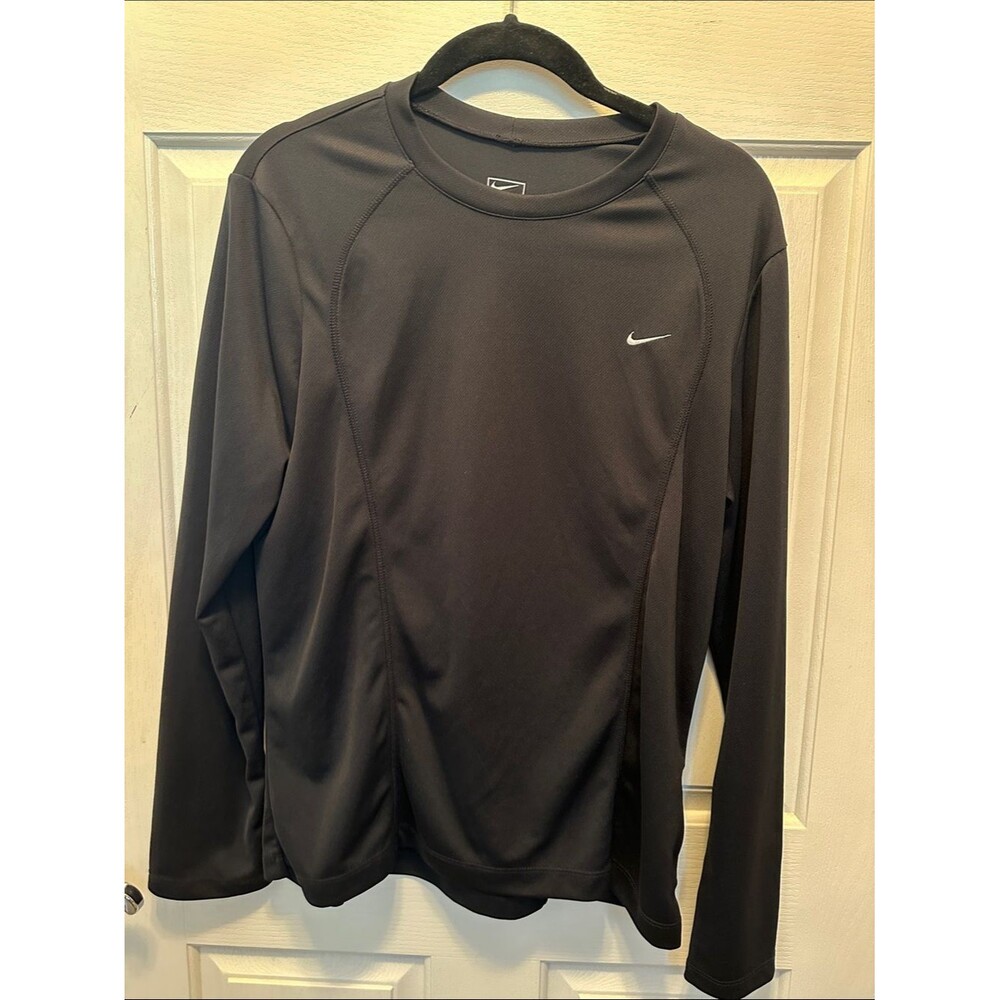 Nike Black Long-Sleeve Performance Top with White Swoosh Size L